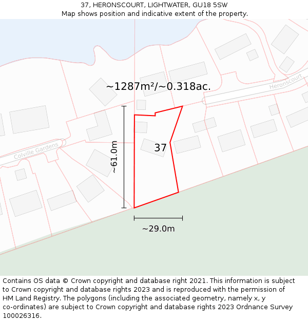 37, HERONSCOURT, LIGHTWATER, GU18 5SW: Plot and title map