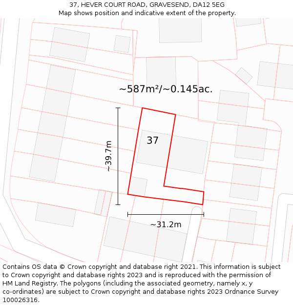 37, HEVER COURT ROAD, GRAVESEND, DA12 5EG: Plot and title map