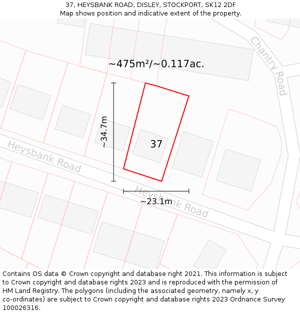 37, HEYSBANK ROAD, DISLEY, STOCKPORT, SK12 2DF: Plot and title map