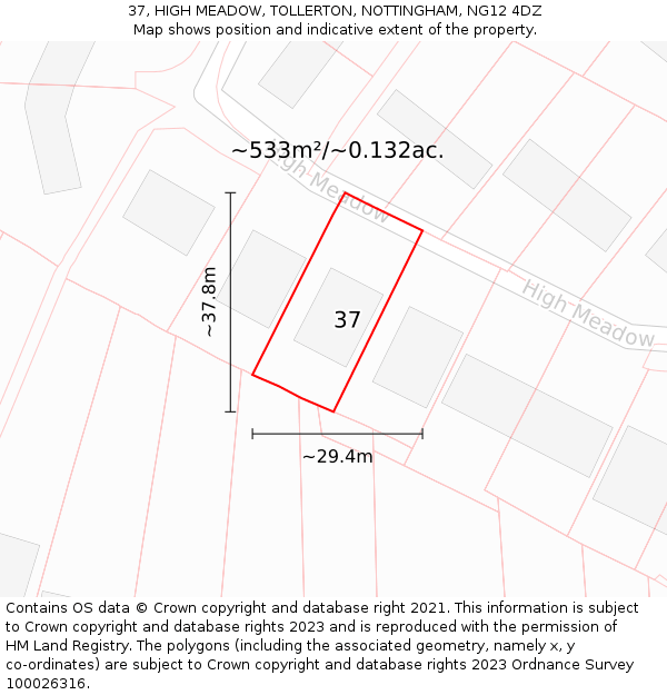 37, HIGH MEADOW, TOLLERTON, NOTTINGHAM, NG12 4DZ: Plot and title map