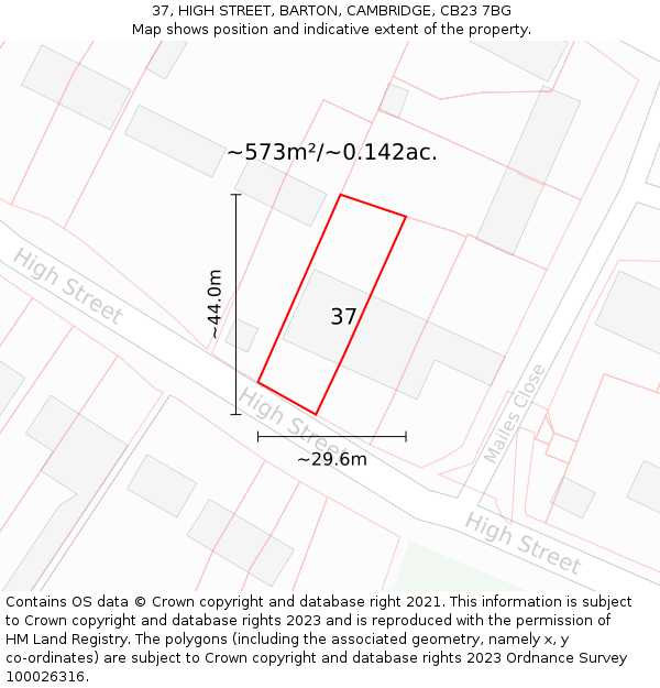 37, HIGH STREET, BARTON, CAMBRIDGE, CB23 7BG: Plot and title map