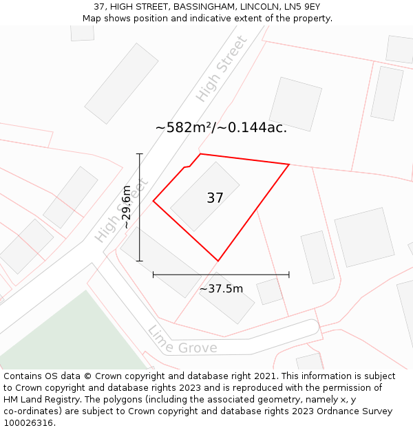 37, HIGH STREET, BASSINGHAM, LINCOLN, LN5 9EY: Plot and title map