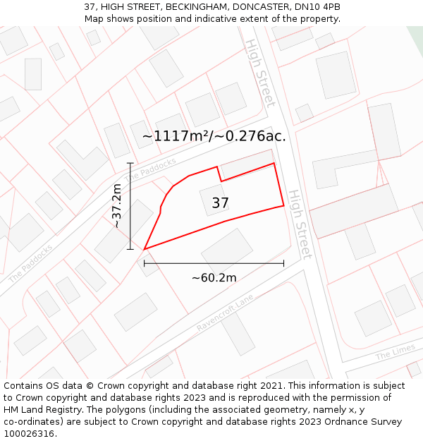 37, HIGH STREET, BECKINGHAM, DONCASTER, DN10 4PB: Plot and title map