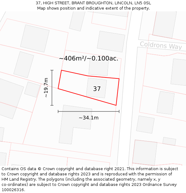 37, HIGH STREET, BRANT BROUGHTON, LINCOLN, LN5 0SL: Plot and title map