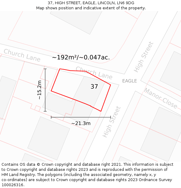 37, HIGH STREET, EAGLE, LINCOLN, LN6 9DG: Plot and title map