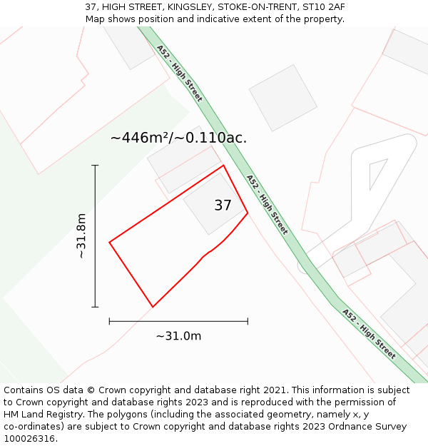 37, HIGH STREET, KINGSLEY, STOKE-ON-TRENT, ST10 2AF: Plot and title map