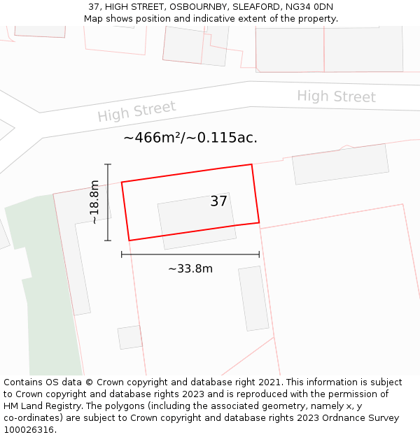 37, HIGH STREET, OSBOURNBY, SLEAFORD, NG34 0DN: Plot and title map