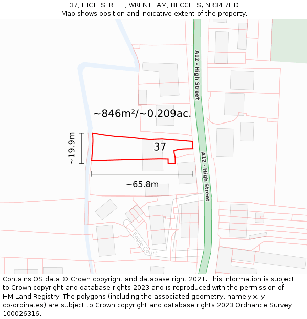 37, HIGH STREET, WRENTHAM, BECCLES, NR34 7HD: Plot and title map