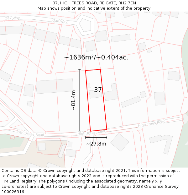 37, HIGH TREES ROAD, REIGATE, RH2 7EN: Plot and title map