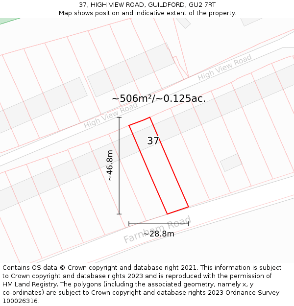 37, HIGH VIEW ROAD, GUILDFORD, GU2 7RT: Plot and title map