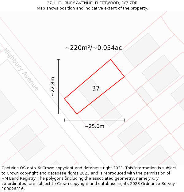 37, HIGHBURY AVENUE, FLEETWOOD, FY7 7DR: Plot and title map