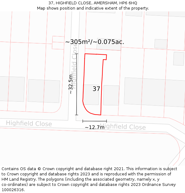 37, HIGHFIELD CLOSE, AMERSHAM, HP6 6HQ: Plot and title map