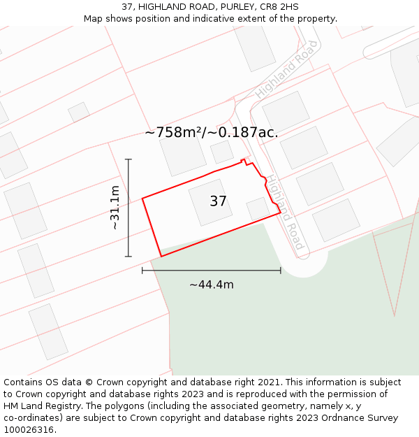 37, HIGHLAND ROAD, PURLEY, CR8 2HS: Plot and title map