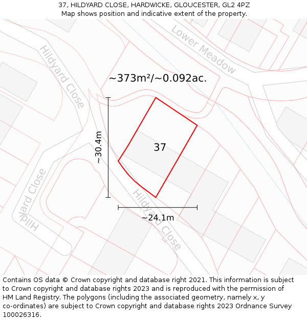 37, HILDYARD CLOSE, HARDWICKE, GLOUCESTER, GL2 4PZ: Plot and title map