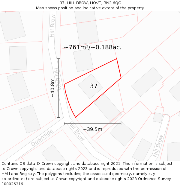 37, HILL BROW, HOVE, BN3 6QG: Plot and title map