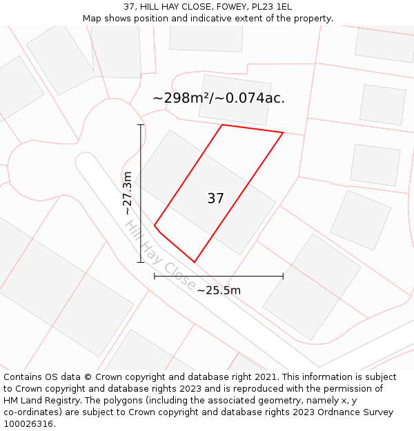 37, HILL HAY CLOSE, FOWEY, PL23 1EL: Plot and title map