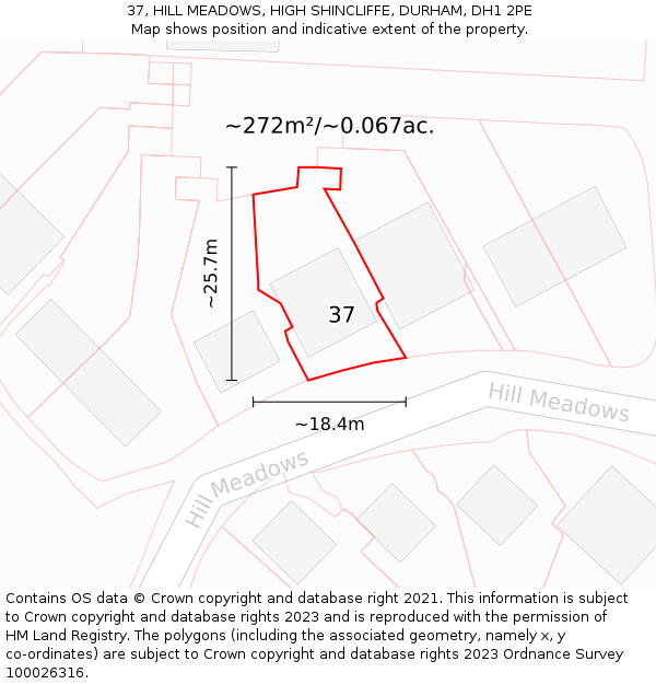 37, HILL MEADOWS, HIGH SHINCLIFFE, DURHAM, DH1 2PE: Plot and title map