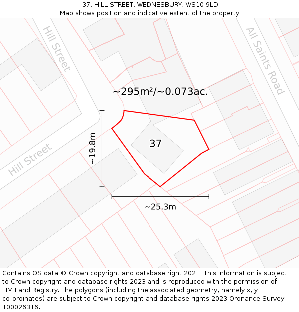 37, HILL STREET, WEDNESBURY, WS10 9LD: Plot and title map