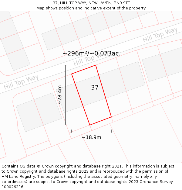 37, HILL TOP WAY, NEWHAVEN, BN9 9TE: Plot and title map