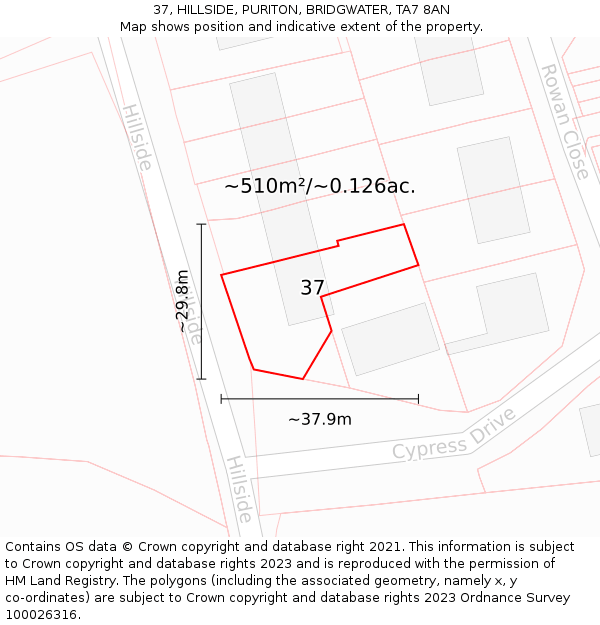 37, HILLSIDE, PURITON, BRIDGWATER, TA7 8AN: Plot and title map