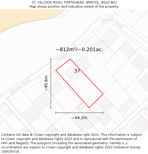 37, HILLSIDE ROAD, PORTISHEAD, BRISTOL, BS20 8EU: Plot and title map