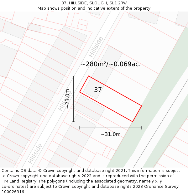 37, HILLSIDE, SLOUGH, SL1 2RW: Plot and title map