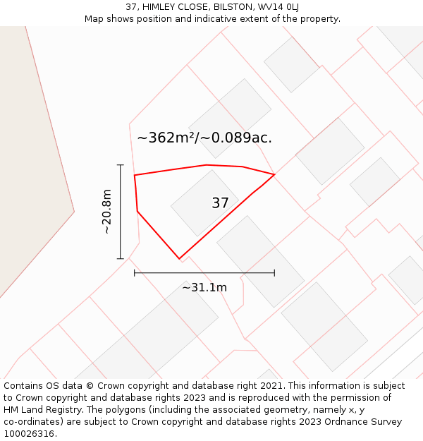 37, HIMLEY CLOSE, BILSTON, WV14 0LJ: Plot and title map