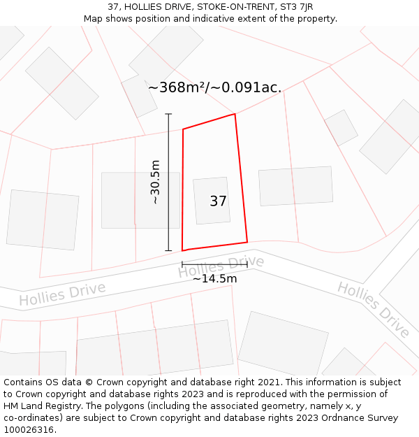 37, HOLLIES DRIVE, STOKE-ON-TRENT, ST3 7JR: Plot and title map