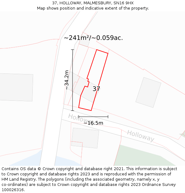 37, HOLLOWAY, MALMESBURY, SN16 9HX: Plot and title map