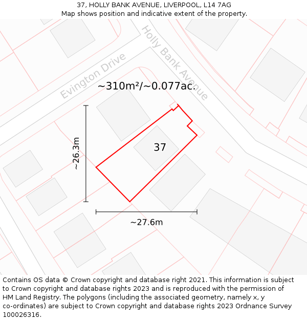 37, HOLLY BANK AVENUE, LIVERPOOL, L14 7AG: Plot and title map