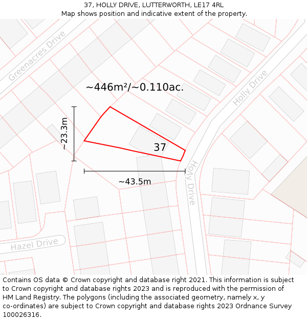 37, HOLLY DRIVE, LUTTERWORTH, LE17 4RL: Plot and title map