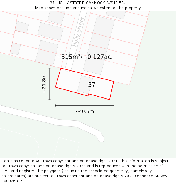 37, HOLLY STREET, CANNOCK, WS11 5RU: Plot and title map