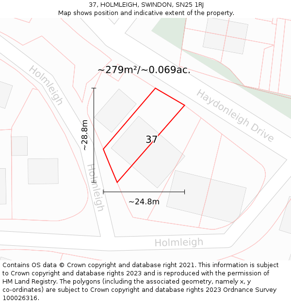 37, HOLMLEIGH, SWINDON, SN25 1RJ: Plot and title map