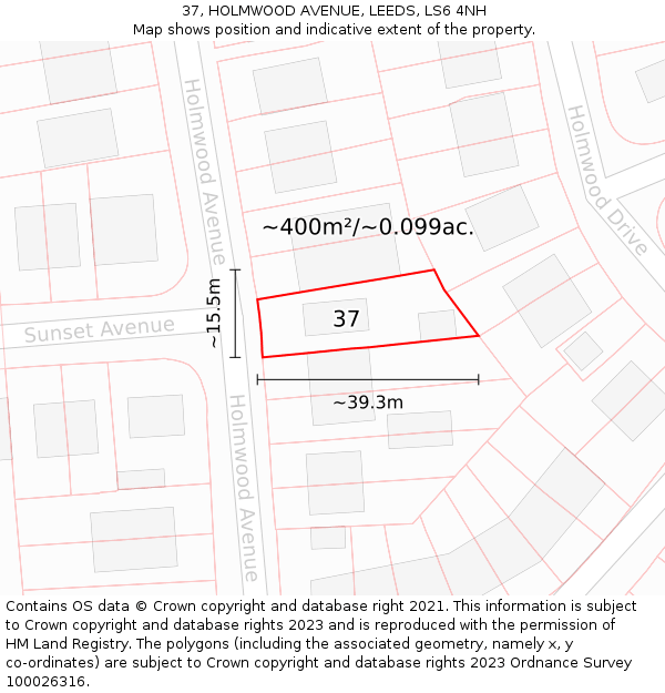 37, HOLMWOOD AVENUE, LEEDS, LS6 4NH: Plot and title map