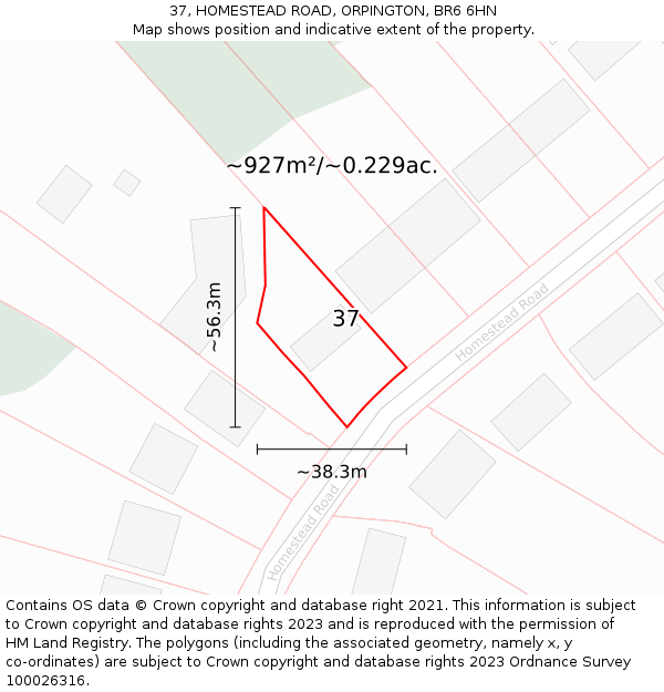 37, HOMESTEAD ROAD, ORPINGTON, BR6 6HN: Plot and title map