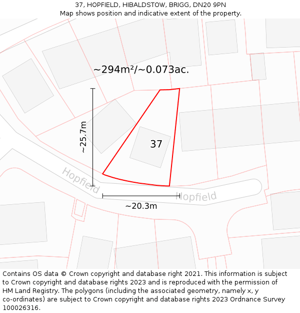 37, HOPFIELD, HIBALDSTOW, BRIGG, DN20 9PN: Plot and title map