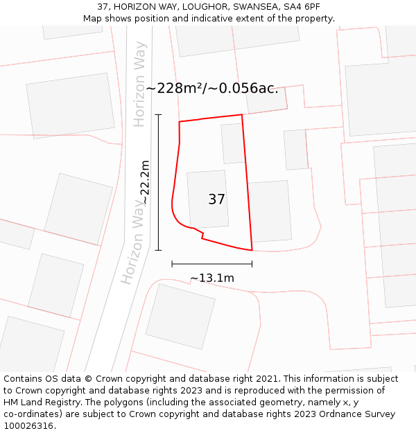 37, HORIZON WAY, LOUGHOR, SWANSEA, SA4 6PF: Plot and title map