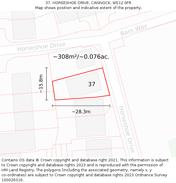 37, HORSESHOE DRIVE, CANNOCK, WS12 0FR: Plot and title map