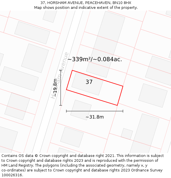 37, HORSHAM AVENUE, PEACEHAVEN, BN10 8HX: Plot and title map