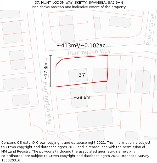 37, HUNTINGDON WAY, SKETTY, SWANSEA, SA2 9HN: Plot and title map