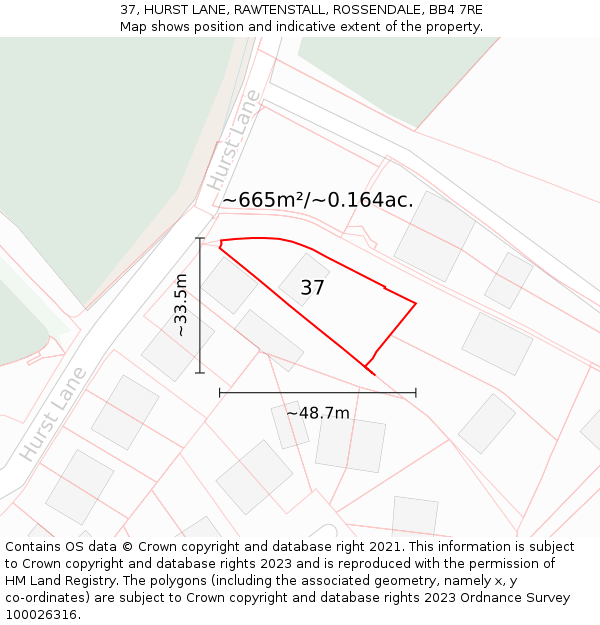 37, HURST LANE, RAWTENSTALL, ROSSENDALE, BB4 7RE: Plot and title map