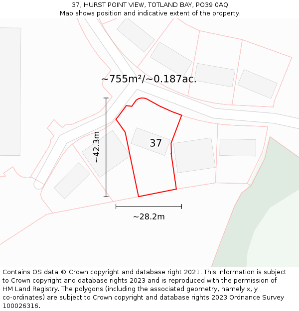 37, HURST POINT VIEW, TOTLAND BAY, PO39 0AQ: Plot and title map