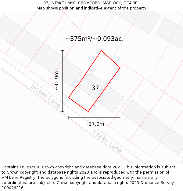 37, INTAKE LANE, CROMFORD, MATLOCK, DE4 3RH: Plot and title map