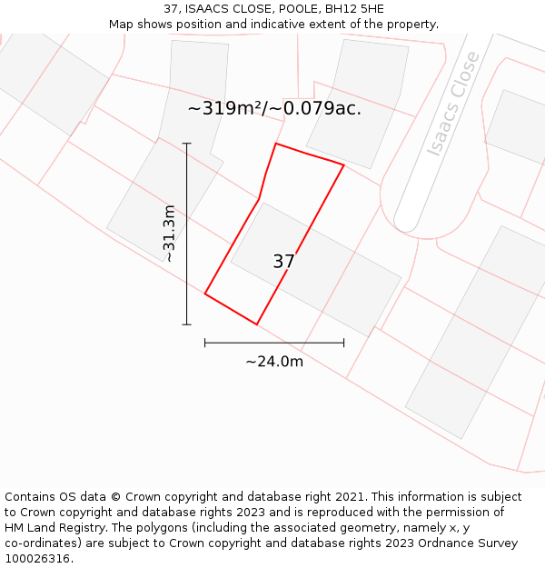 37, ISAACS CLOSE, POOLE, BH12 5HE: Plot and title map