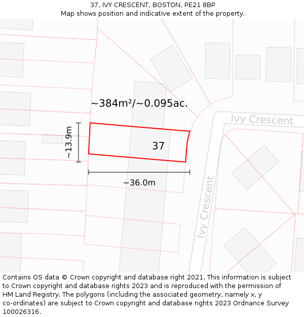 37, IVY CRESCENT, BOSTON, PE21 8BP: Plot and title map