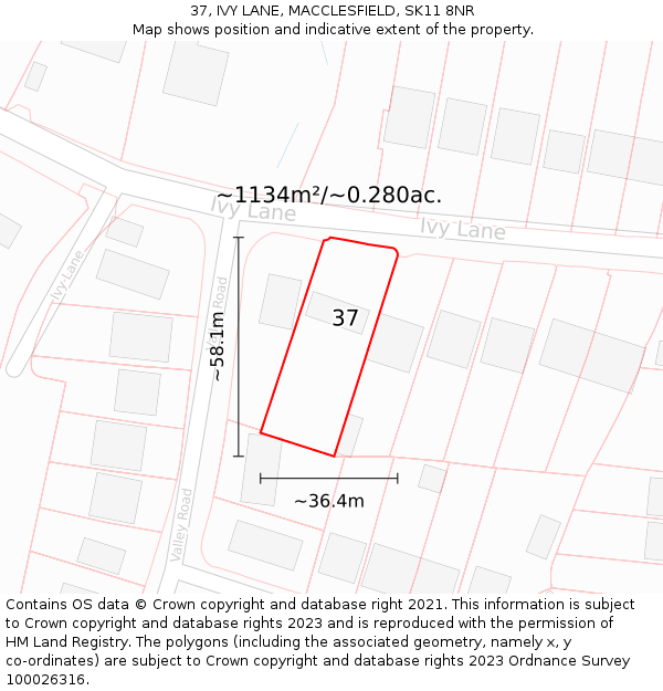 37, IVY LANE, MACCLESFIELD, SK11 8NR: Plot and title map