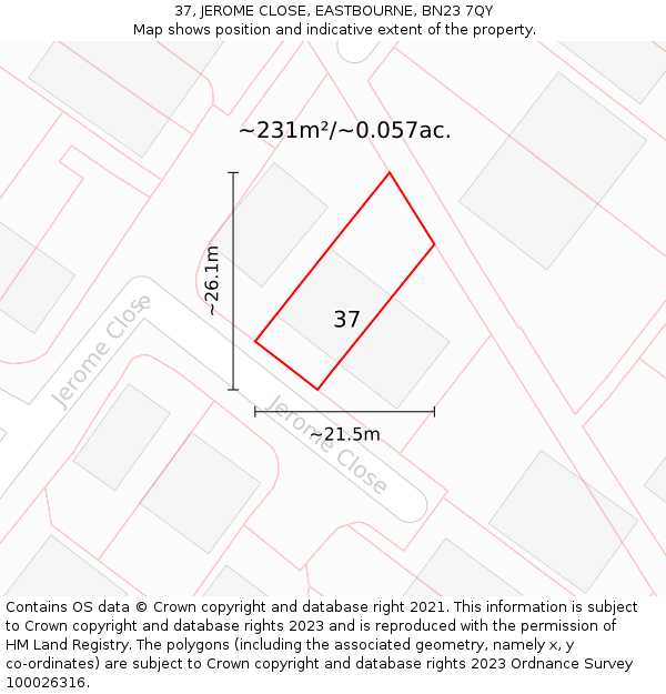 37, JEROME CLOSE, EASTBOURNE, BN23 7QY: Plot and title map