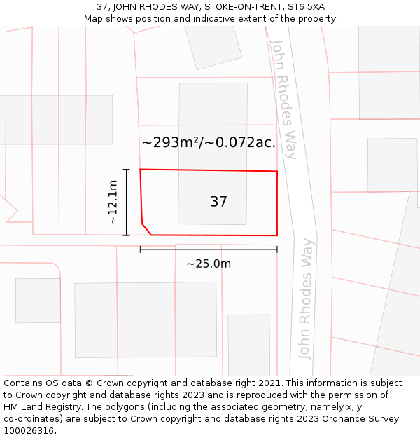 37, JOHN RHODES WAY, STOKE-ON-TRENT, ST6 5XA: Plot and title map