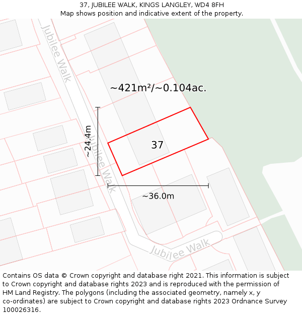 37, JUBILEE WALK, KINGS LANGLEY, WD4 8FH: Plot and title map