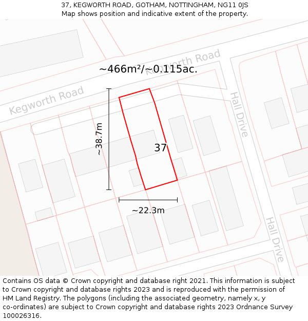 37, KEGWORTH ROAD, GOTHAM, NOTTINGHAM, NG11 0JS: Plot and title map